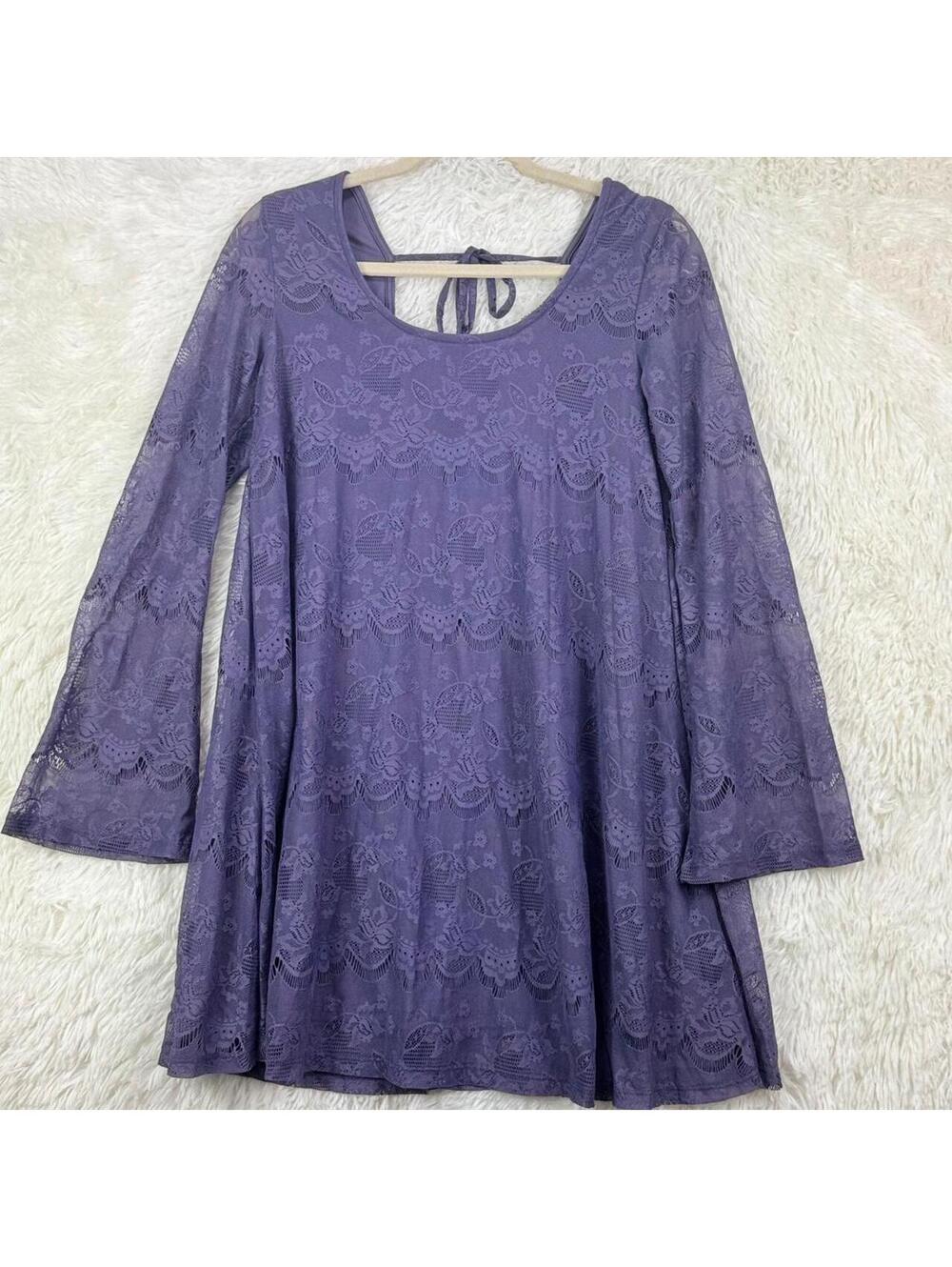 Altar’d State Purple Lace Bell Sleeve Mini Dress